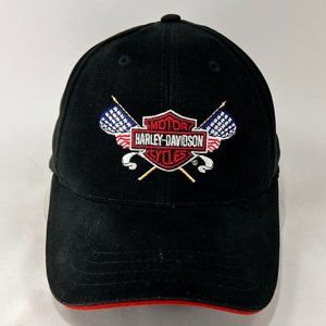 VTG Harley Davidson Motorcycles Fitted Cap Hat Velvet Black Holoubek Mens 90's